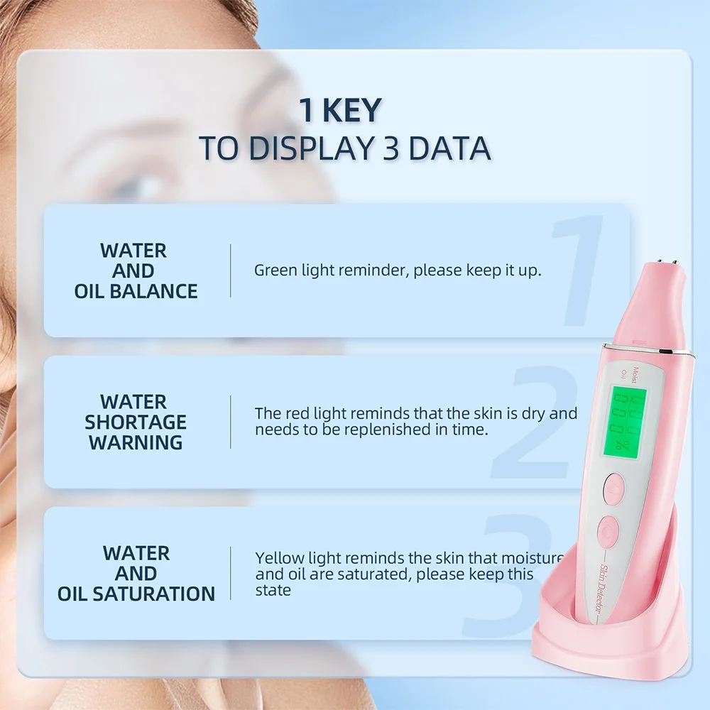 Face Skin Tester Portable LCD Skin Analyzer Digital Aesthetic Moisture Tester Water Oil Monitor for Skin Care Diagnostic Device