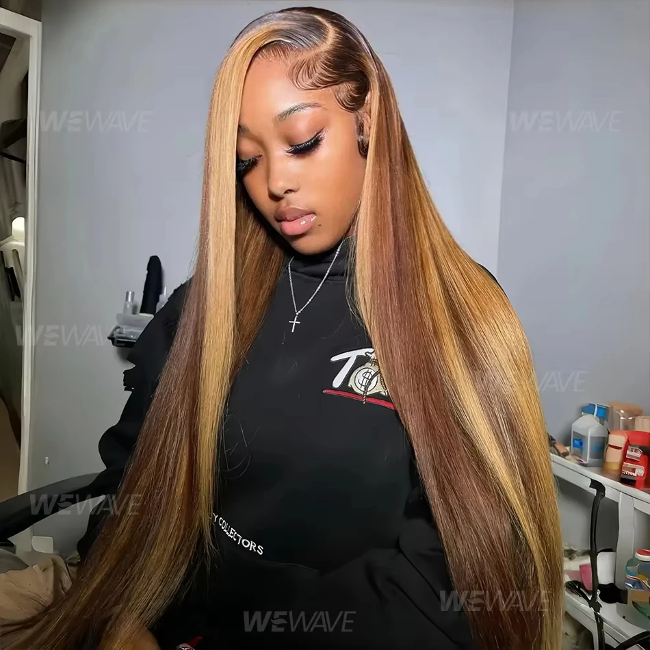 

30 Inch 13x4 Hd Lace Frontal Cruly Highlight Wig PrePlucked Straight Lace Front Wigs Human Hair With Baby Hair For Women