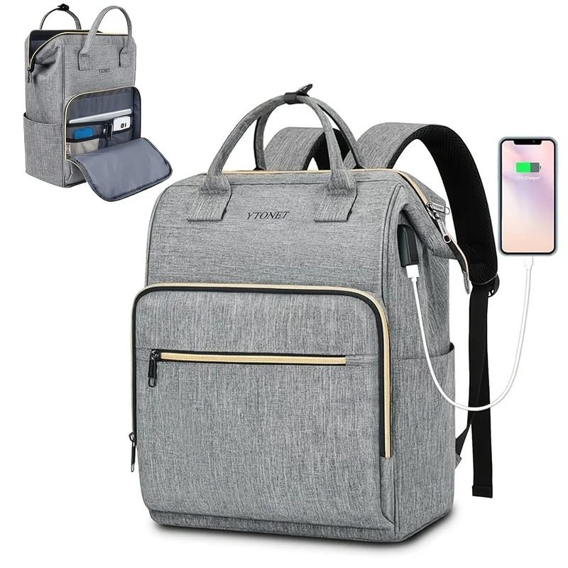 Женский рюкзак для ноутбука с USB-портом для зарядки и противоугонным карманом — легкий многофункциональный рюкзак 15,6 дюйма с мягкой подкладкой