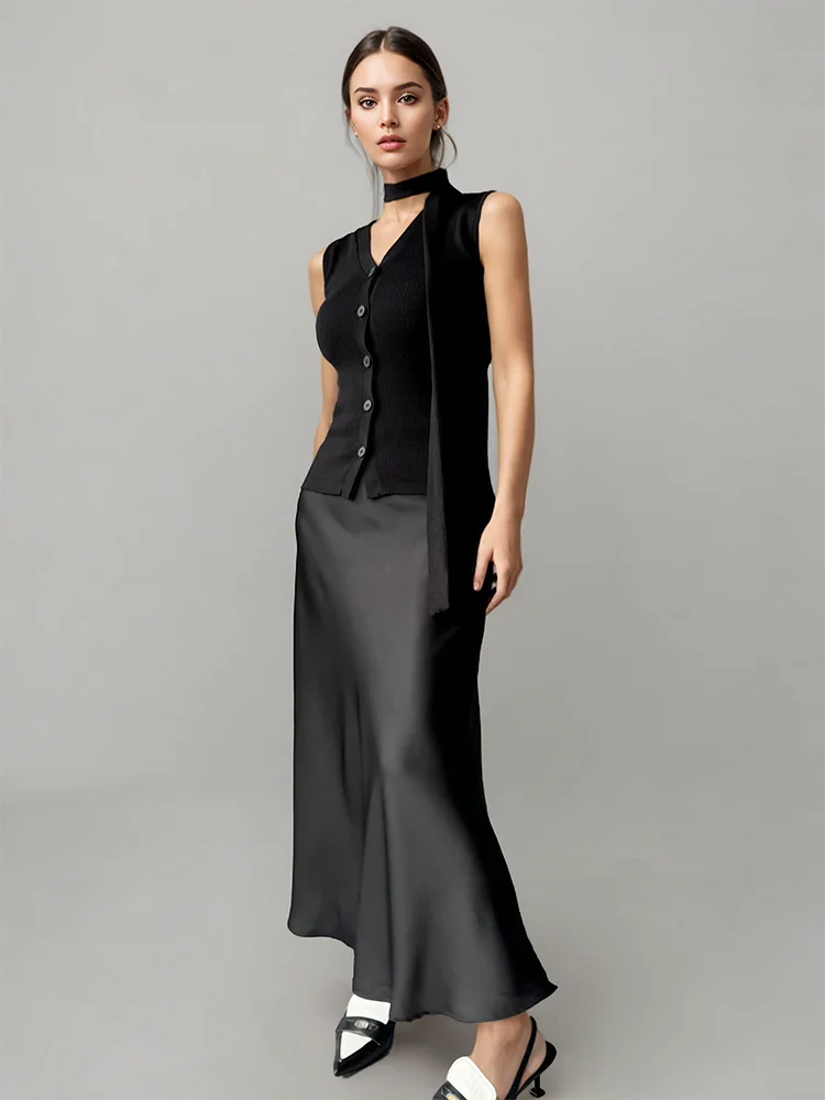 

Атласная юбка трапециевидной формы с высокой талией, женская летняя юбка Ele Commute Fi Tail f, юбка-миди от ANGJIA