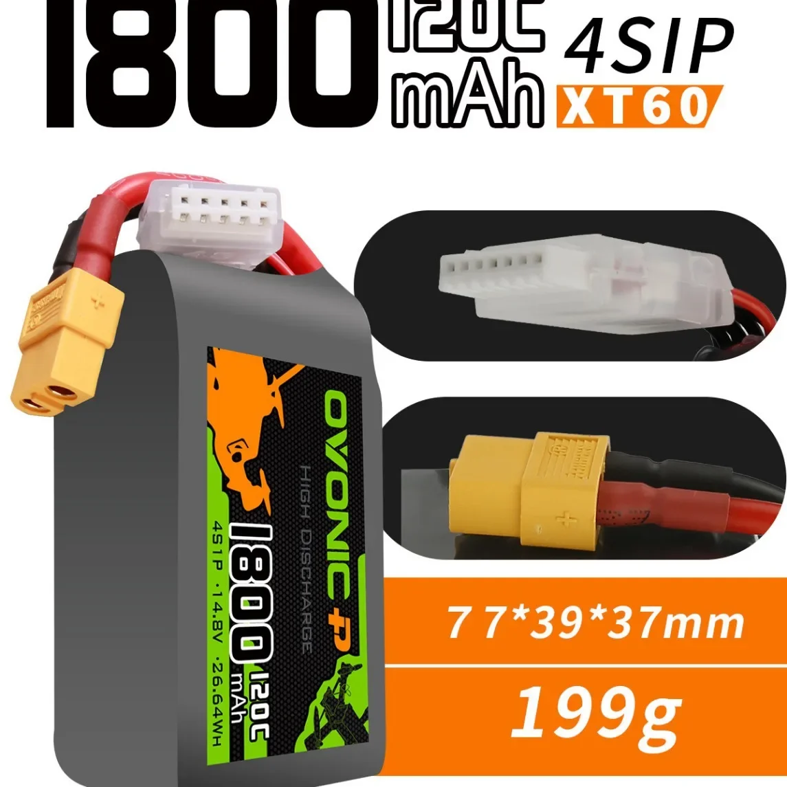 Ovonic 1800mAh 120C 4S 6S 14.8V 22.2V Akumulator do 5-calowego drona wyścigowego FPV Quadcopter Wysokowydajny akumulator Lipo do RC