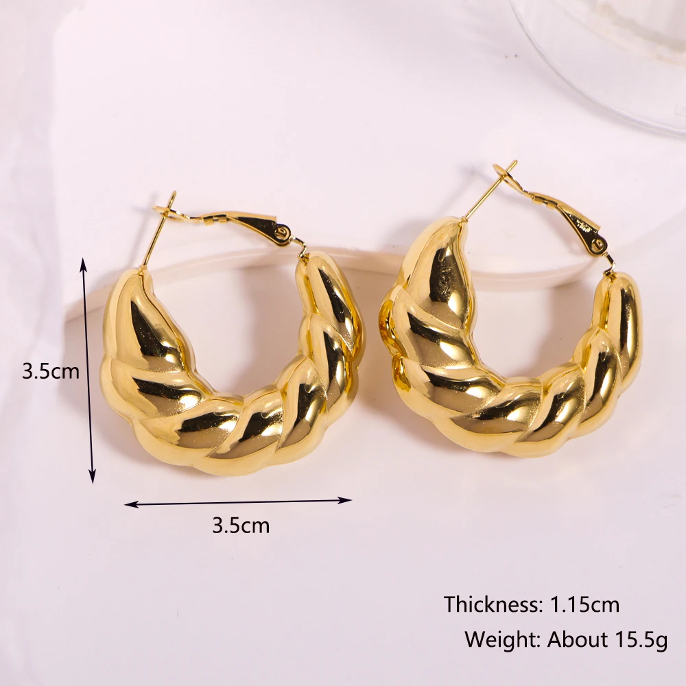 6 Pairs, 35mm Classic Gold Color Hoop Earrings for Women Punk Stainless Steel Round Chunky Circle Twist Huggie Ear Jewelry