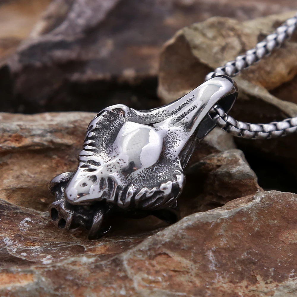 Vintage Stainless Steel Viking Boar Pendant Necklace For Men Punk Biker Medieval Beast Necklaces Cool Amulet Jewelry Wholesale