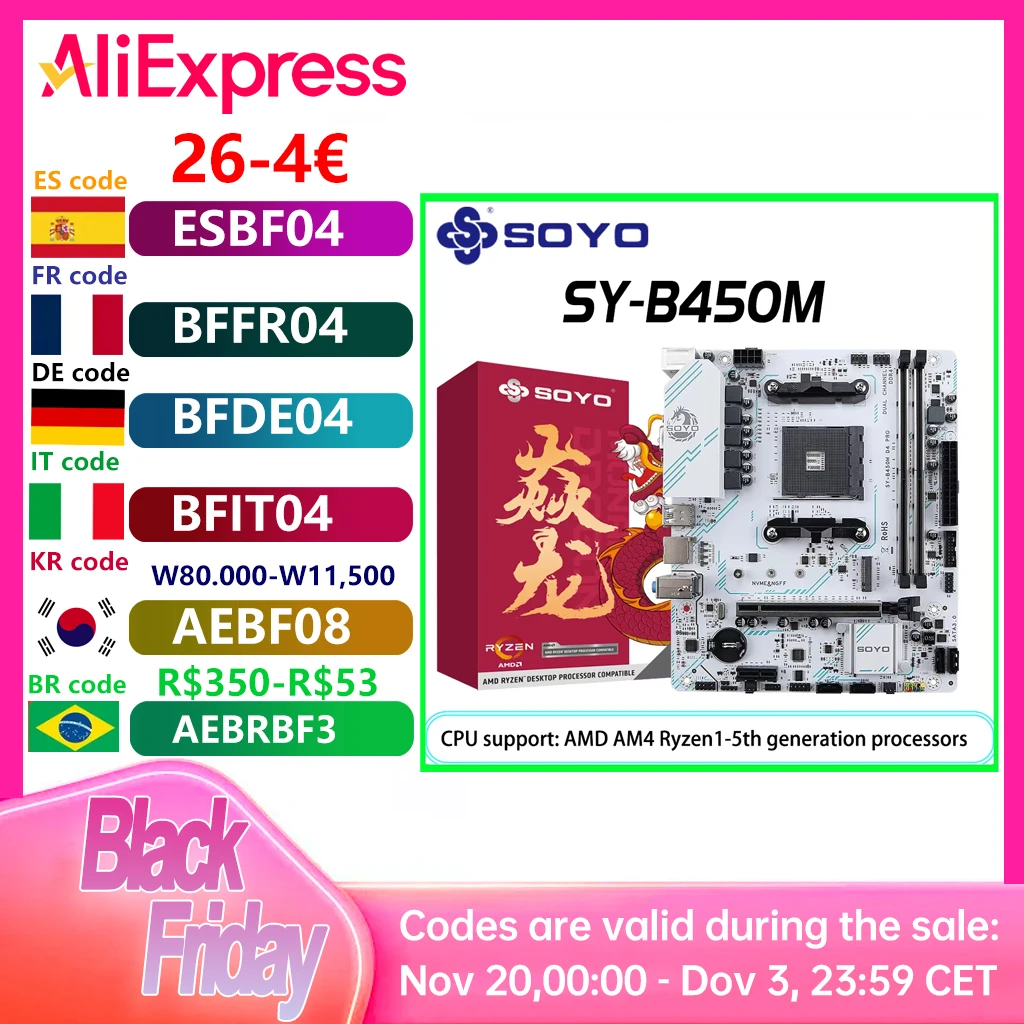 

SOYO Motherboard AMD B450M Dual-channel DDR4 Memory AM4 Mainboard M.2 NVME (Supports Ryzen 5500 5600 5600G CPU) New mainboard