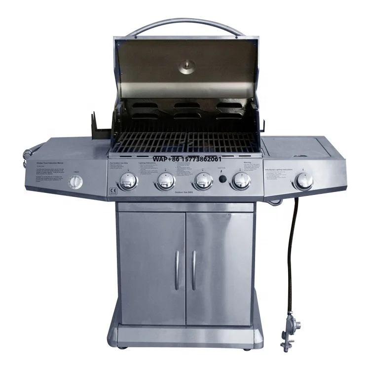 4-Burner Commercial Stainless Steel Grill Outdoor LP Kitchen Garden Cooking Grate 5~8 People Camping Picnics