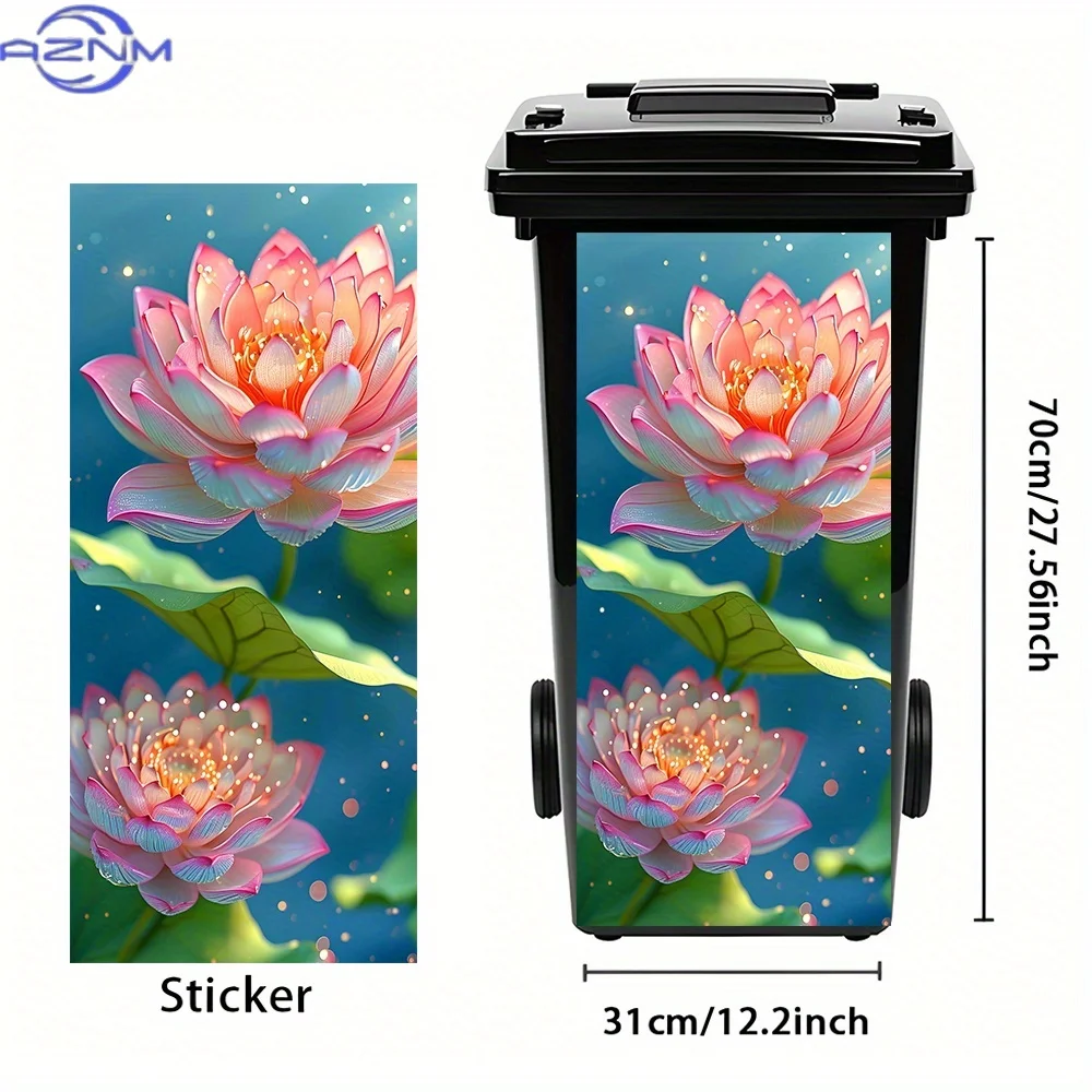 1pc Sparkling Pink for Lotus Trash Can Sticker - Waterproof PVC Decal with Floral Design, Self-Adhesive Home Decor for Garbage