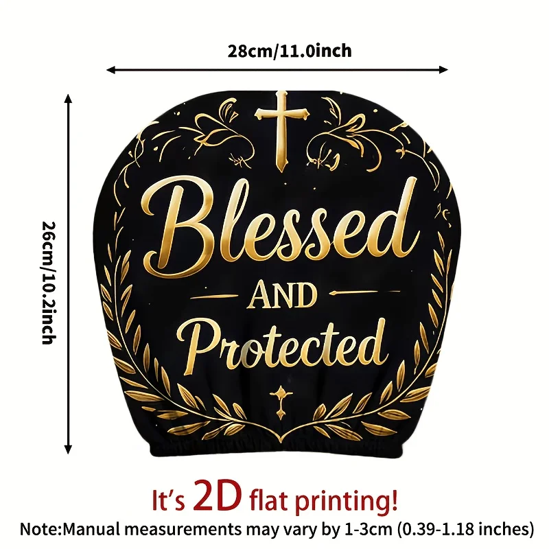 Black Golden Cross Blessed AND Protected Car Headrest Covers Seat Cover Additions Suitable for Travel Daily Commuting