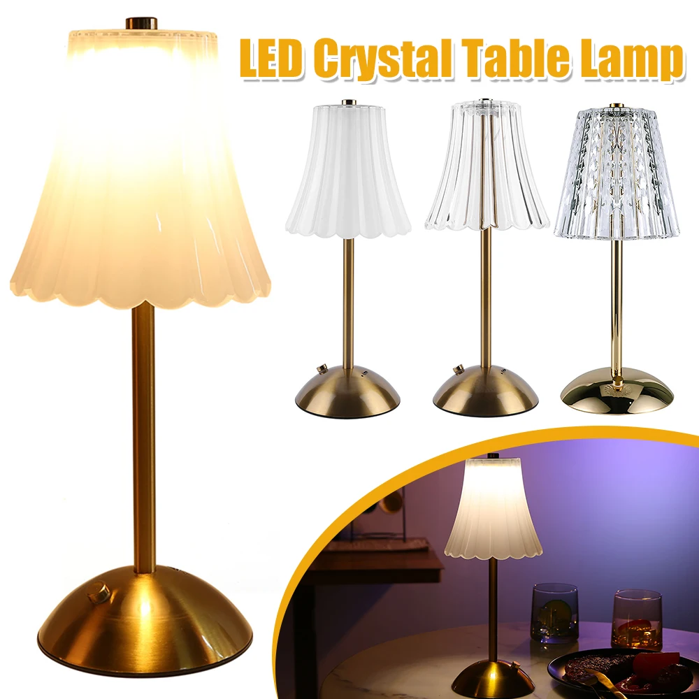 

Светодиодная элегантная настольная лампа с сенсорным датчиком, настольный ночник Type-C, перезаряжаемый хрустальный сенсорный настольный светильник для бара, отеля, ресторана