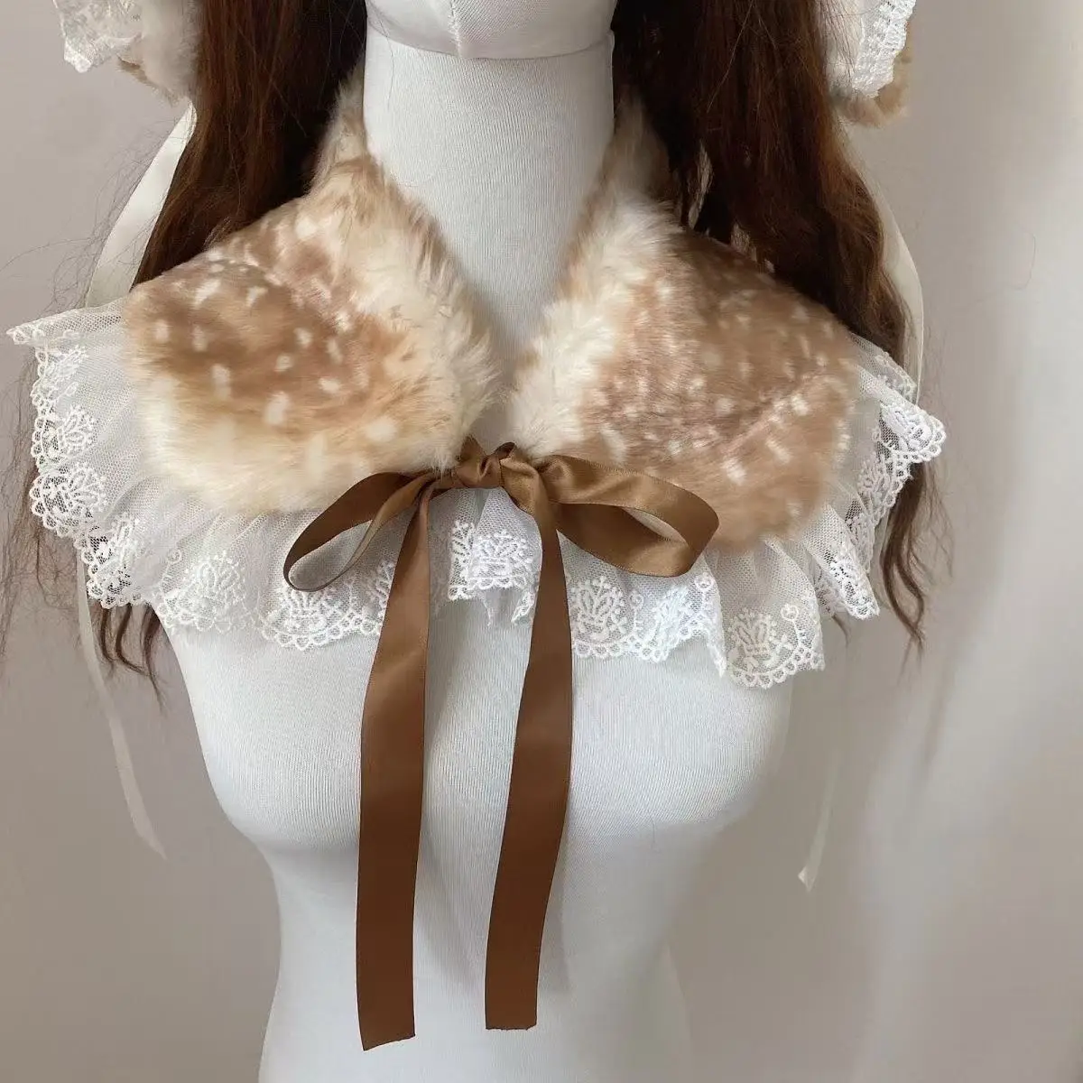 عيد الميلاد لوليتا لطيف الأيائل الدانتيل حافة وهمية طوق اليابانية Kawaii تأثيري الغزلان الوشم اكسسوارات الغزلان الرقبة مريلة هيرباند قبعة