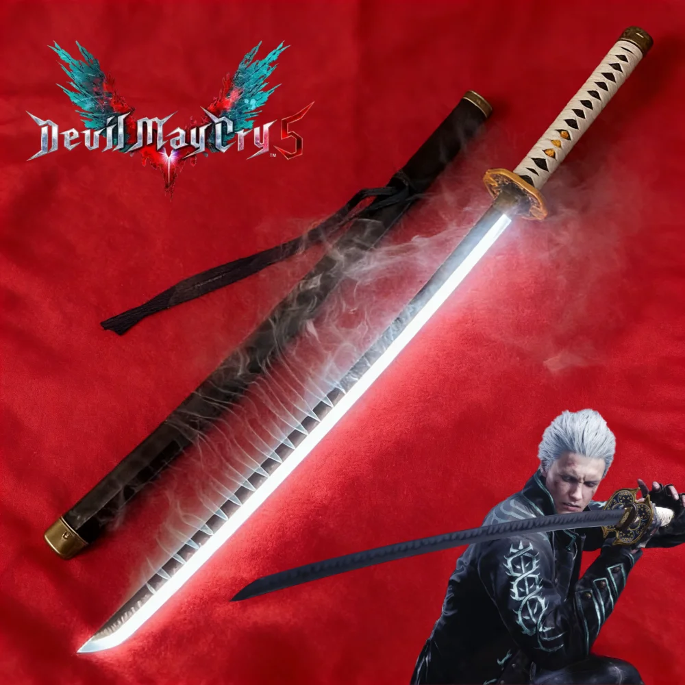

40-дюймовый меч-катана Vergil из Devil May Cry V с LED-подсветкой, оригинальный деревянный клинок, реквизит для косплея, игрушка, подарок