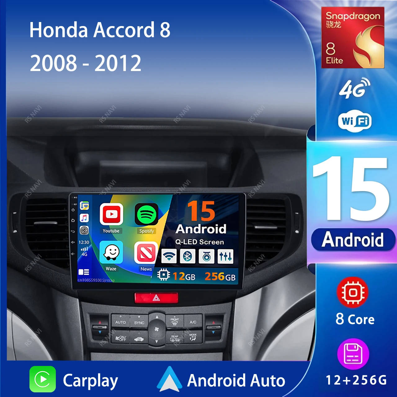 Android 15 Carplay Auto DSP 2K Screen Car Radio Multimedia Player For Honda Accord 8 2008-2012 Autoradio Stereo 2din Head Unit