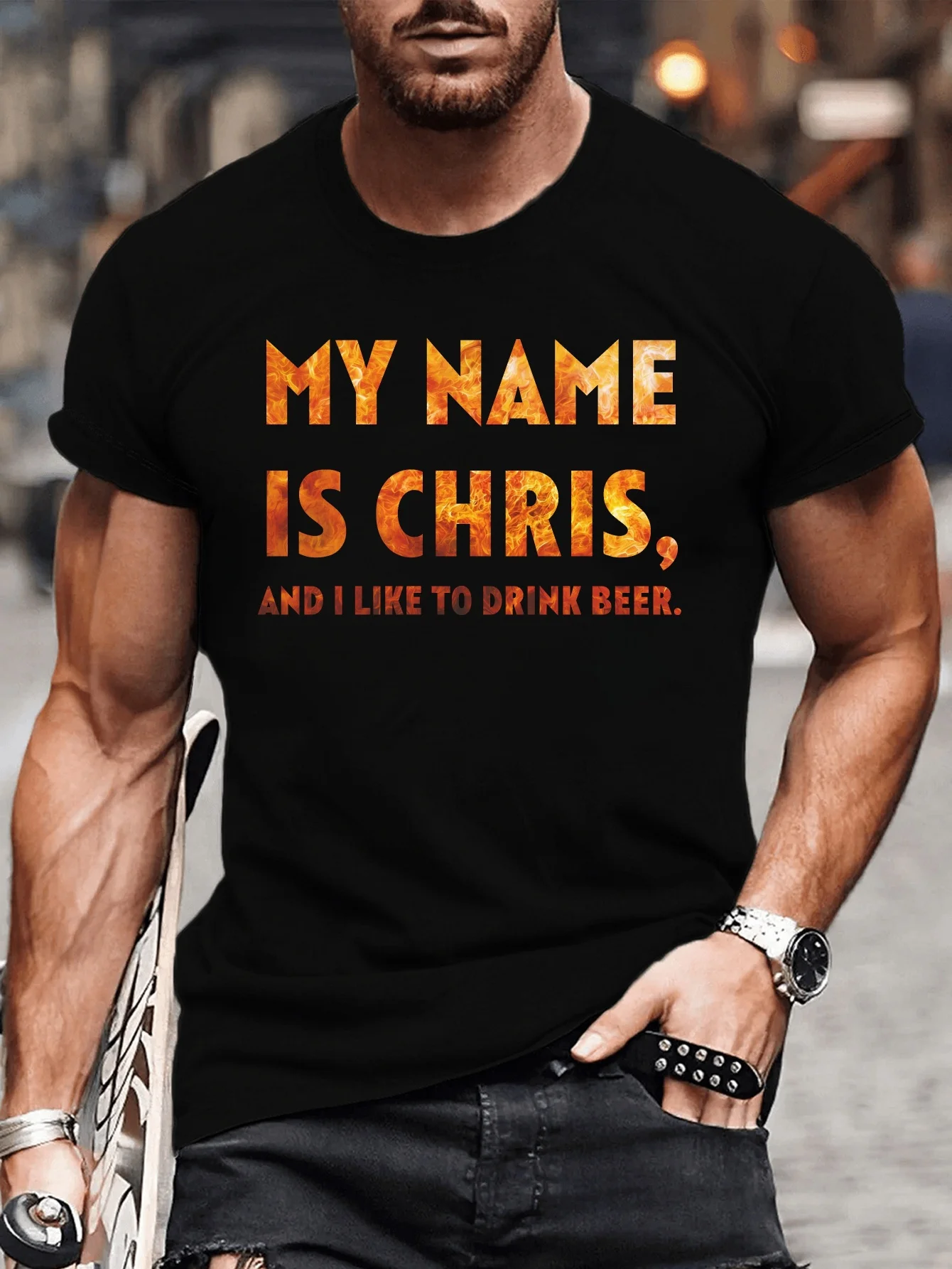 Chris Men's Graphic T-Shirt - Casual Short Sleeve, Breathable Fiber, Machine Washable - Perfect Summer Fashion