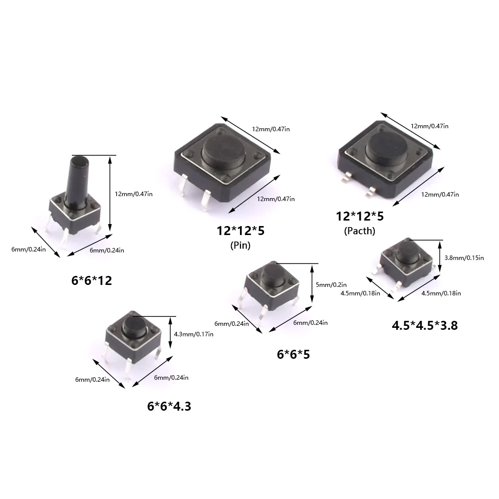 125 Chiếc 25 Loại/Nhiều Micro Switch Nút Nhấn Lược Công Tắc Thiết Lập Lại Lá Mini Công Tắc SMD DIP 2*4 3*6 4*4 6*6 DIY Kết Hợp Bộ