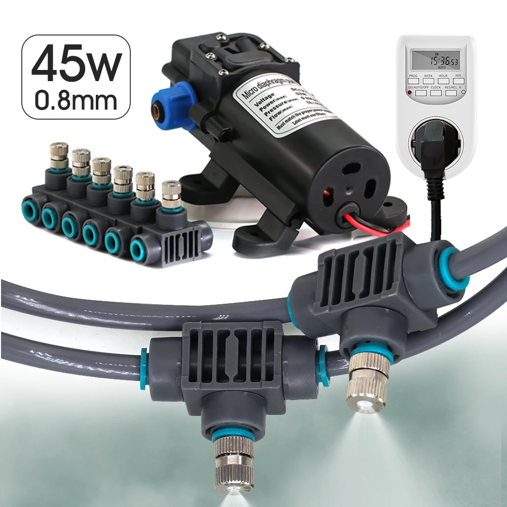 

45W Pump 0.8MM Misting Cooling System 110-240V Power Supply for Outdoor Garden Restaurant Dust Removal Humidification Irrigation