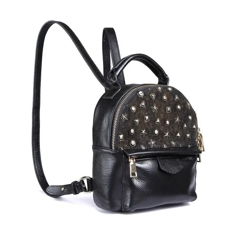 Street Trend Casual Rivet Bag Leather Shoulder Bag With Cowhide Small Backpack Personality Fashion Women's Bag Makeup Bag Women