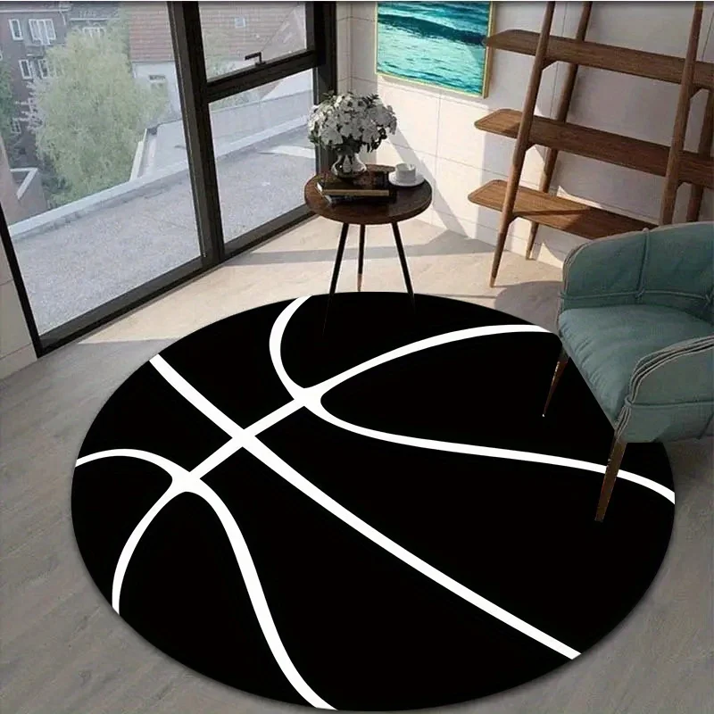 Basketball Court Inspired Round Rug, Great for Sports Enthusiasts, Offers Non-Slip Flannel Surface for Safety