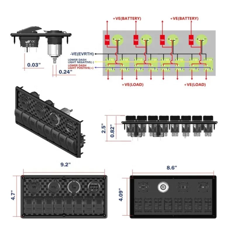 Waterproof 12V Led Light Push Button Toggle Electrical Car Rocker Boat Marine 8 Gang Switch Panel