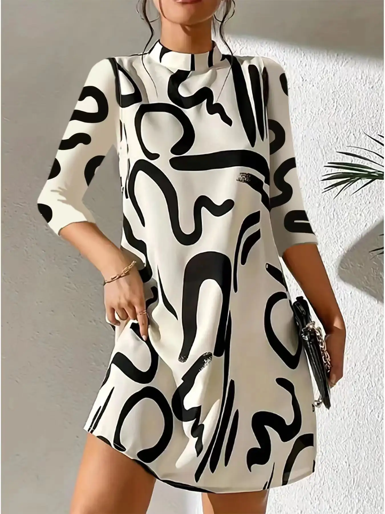 

Autumn New Women's Fashion Temperament Elegant Leisure Commuting Sexy 3/4 Sleeve Round Print Dress