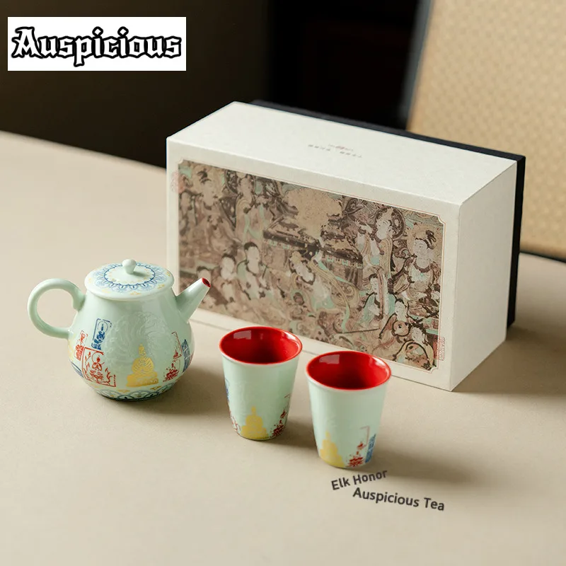 

Cangjia Green Phaseless Luminous Tea Set Complete Set Elegant Tea Ceremony Set Teapot And Tea Cup Set Teaware Decoration Gifts