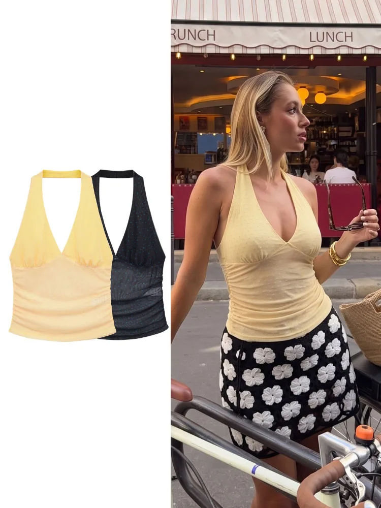 HH Women Summer Elegant Halter Top V Neck Sleeveless Slim Fit For Holiday Dinner Date Party Vacation Travel Daily Casual Wear