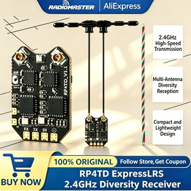 

Radiomaster RP4TD ExpressLRS 2.4GHz Diversity Receiver High Speed Multi Antenna for FPV Racing Freestyle Drone