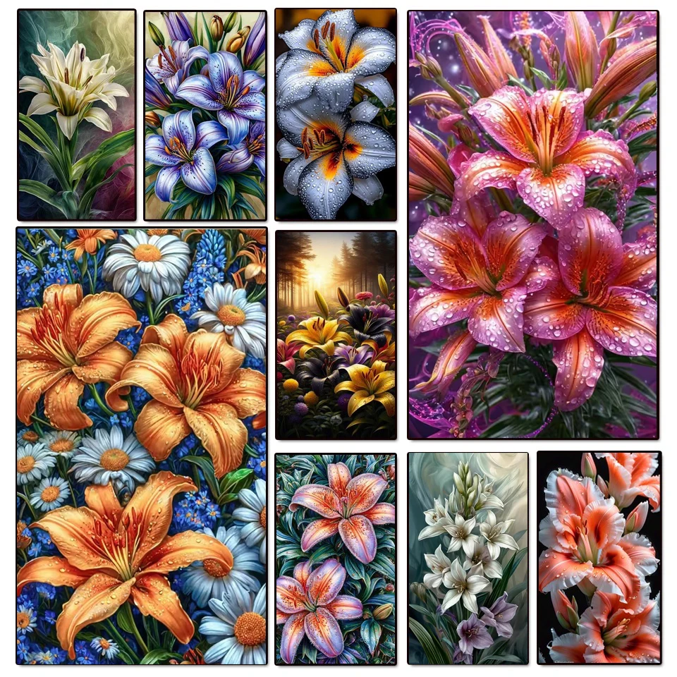 

Diy Diamond Painting Large Size Giant Blooming Colorful Flowers Lilies Diamond Embroidery Full Square Round 5D Cross Embroidery