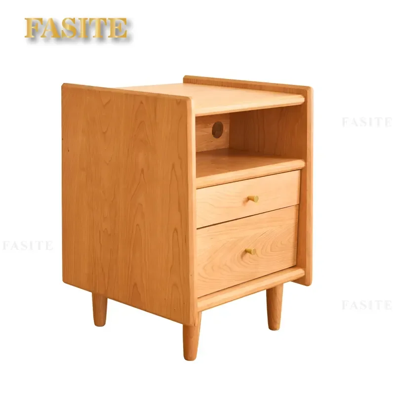 for Nordic All Solid Wood Cherry Bedside Table Narrow Log Small Household Bedroom Simple Dense Nightstand