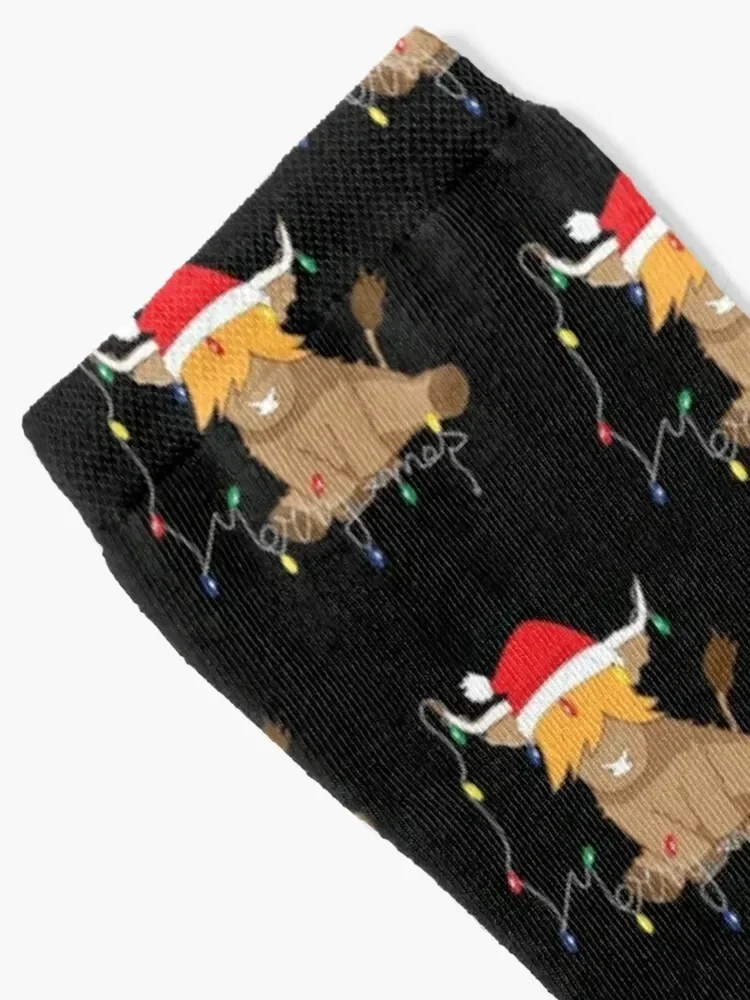 Cute highland cow christmas Socks valentine gift ideas floral loose Boy Socks Women's