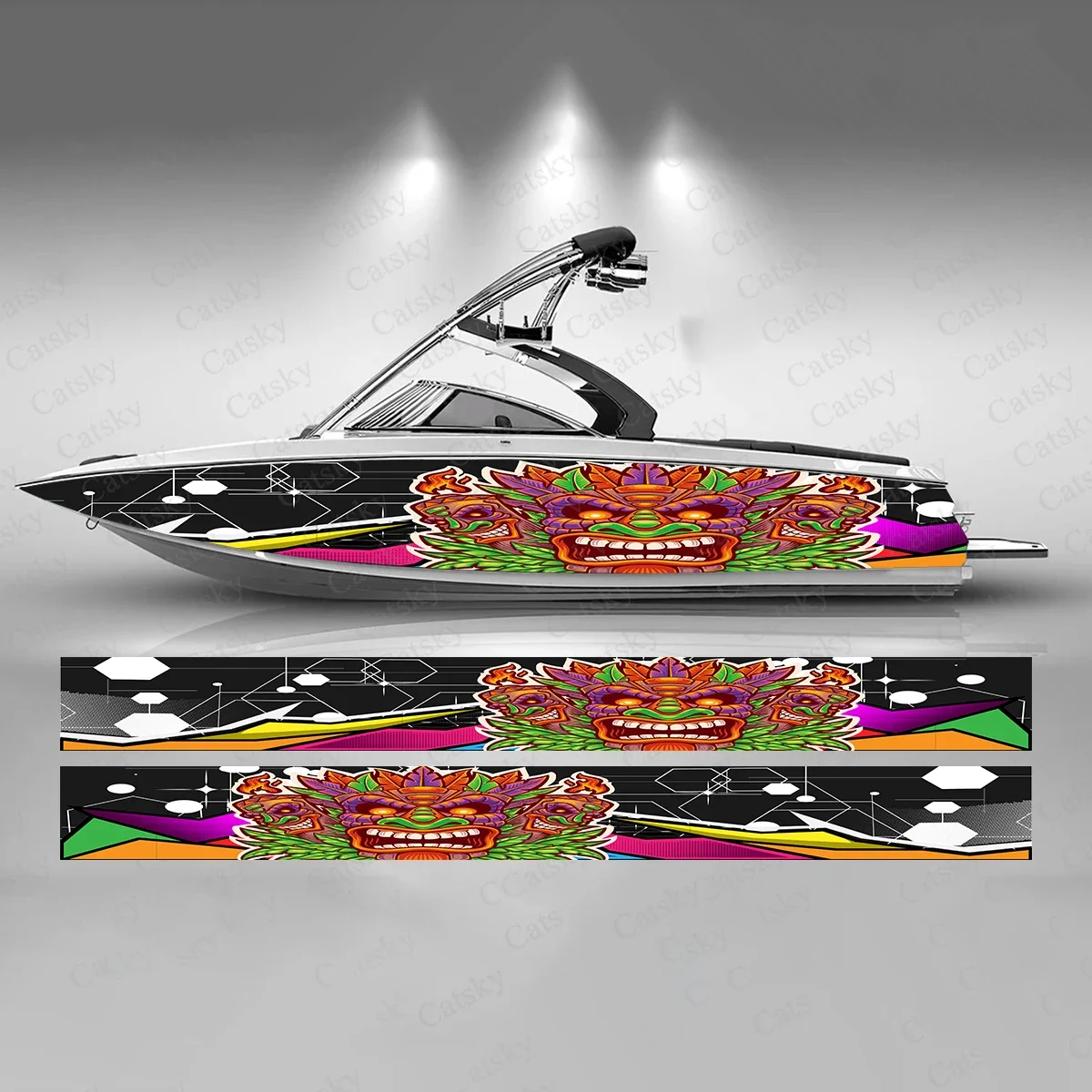 

Tiki Mask Colorful Boat Sticker Fashion Custom Fish Boat-Sticker Vinyl Waterproof Boat Wrap Graphic Boat Wrap Decal