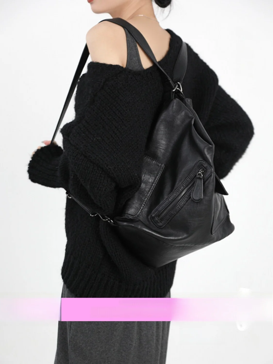 Vintage Biker Chic Shoulder Bag Large Capacity Soft Leather Multi-Functional Adjustable Crossbody Bag for Women Casual Style