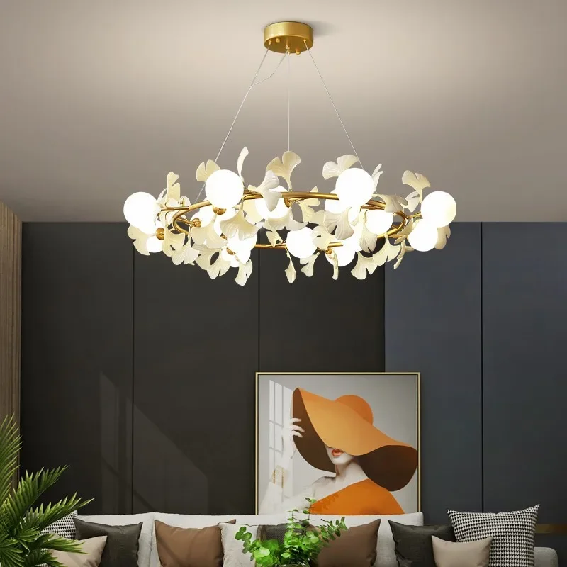 Modern Petal Gingko Leaf Branch Ceiling Chandeliers Living Room Bedroom Pendant Lamp Dinging Room Decor Luster Hanging Light