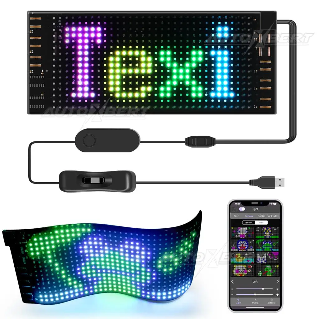 Mini LED Car Sign 7cmx17cm Flexible APP Custom Text Pattern Animation Scrolling LED Display for Car Windshield Store Party Hotel