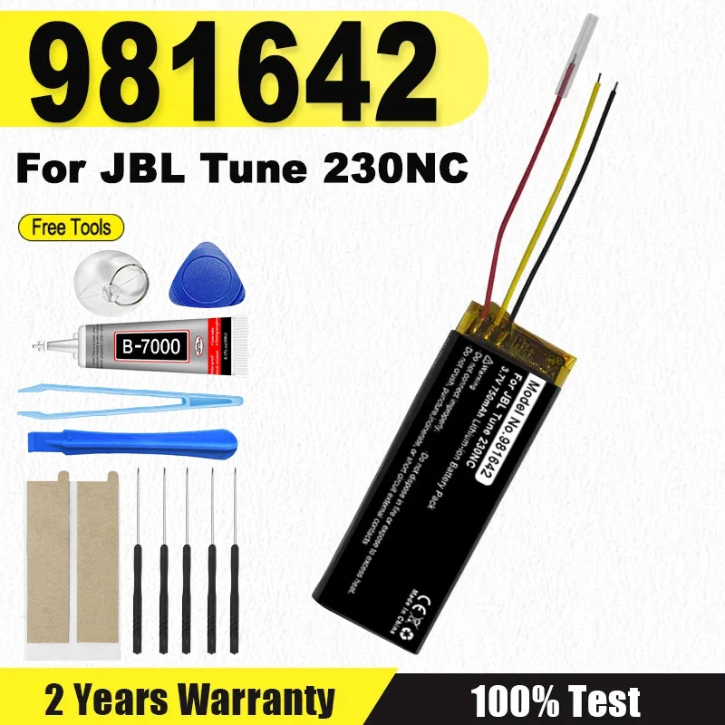 Batería de litio de 3,7 V 981642 750mAh para JBL Tune 230NC 230 NC TUNE230NC TWS compartimento de carga de auriculares inalámbricos Bluetooth