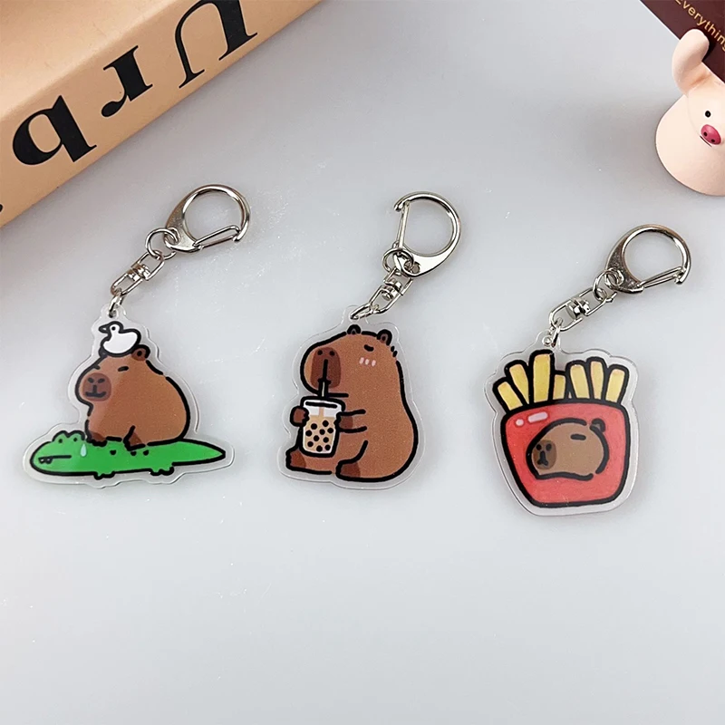 Cute Capybara Keychain Cartoon Animal Keyring Lovely Acrylic Key Holder School Bag Pendant Decoration Best Friend Gifts