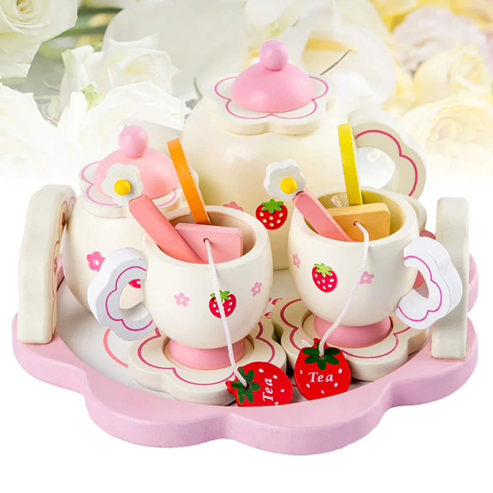 1 Set Kids Tea Ware Toys Wooden Tea Ware Toys Simulation Pink Tea Ware Toys Wooden Children Toys (Accessories for Random Color)