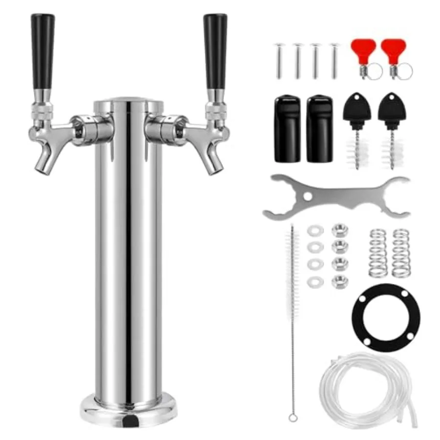 

Kegerator Tower Beer Tower Dual Faucet Beer Tower Stainless Steel 3'' Flange Beer Tower Dispenser Beer Kegerator Parts with Pre