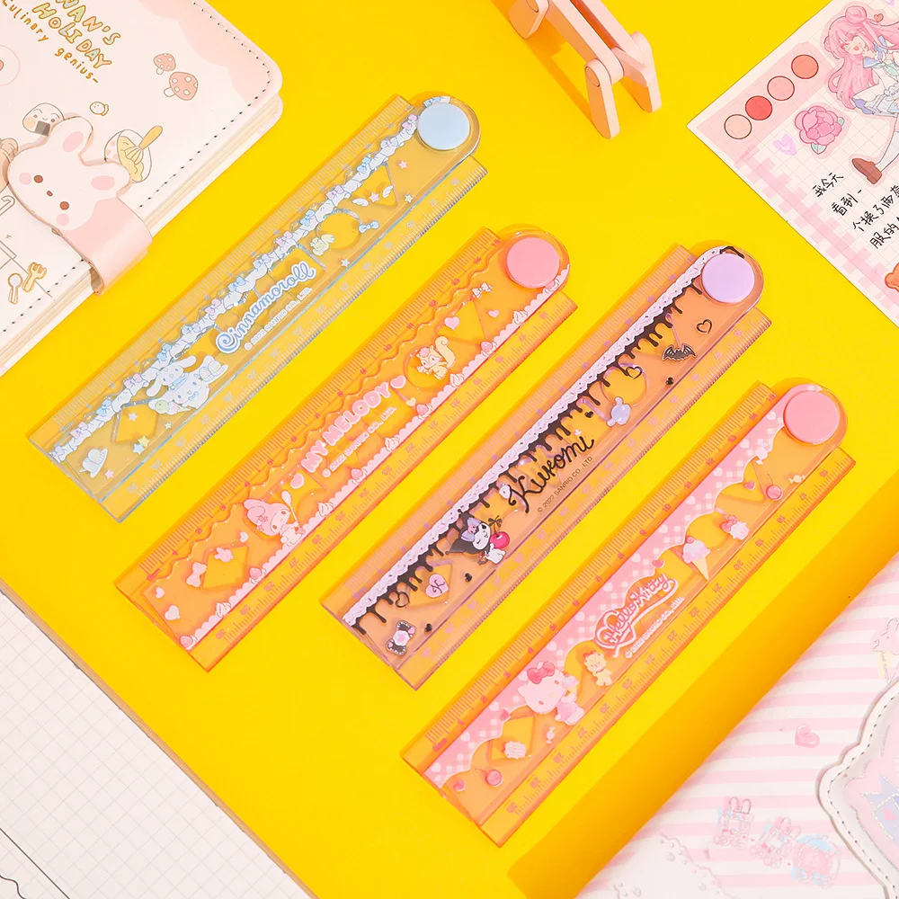 Cartoon Kuromi Student Stationery Ruler Sanrio Anime Hello Kitty My Melody Folding Ruler Kids Math Measurement Tools Supplies