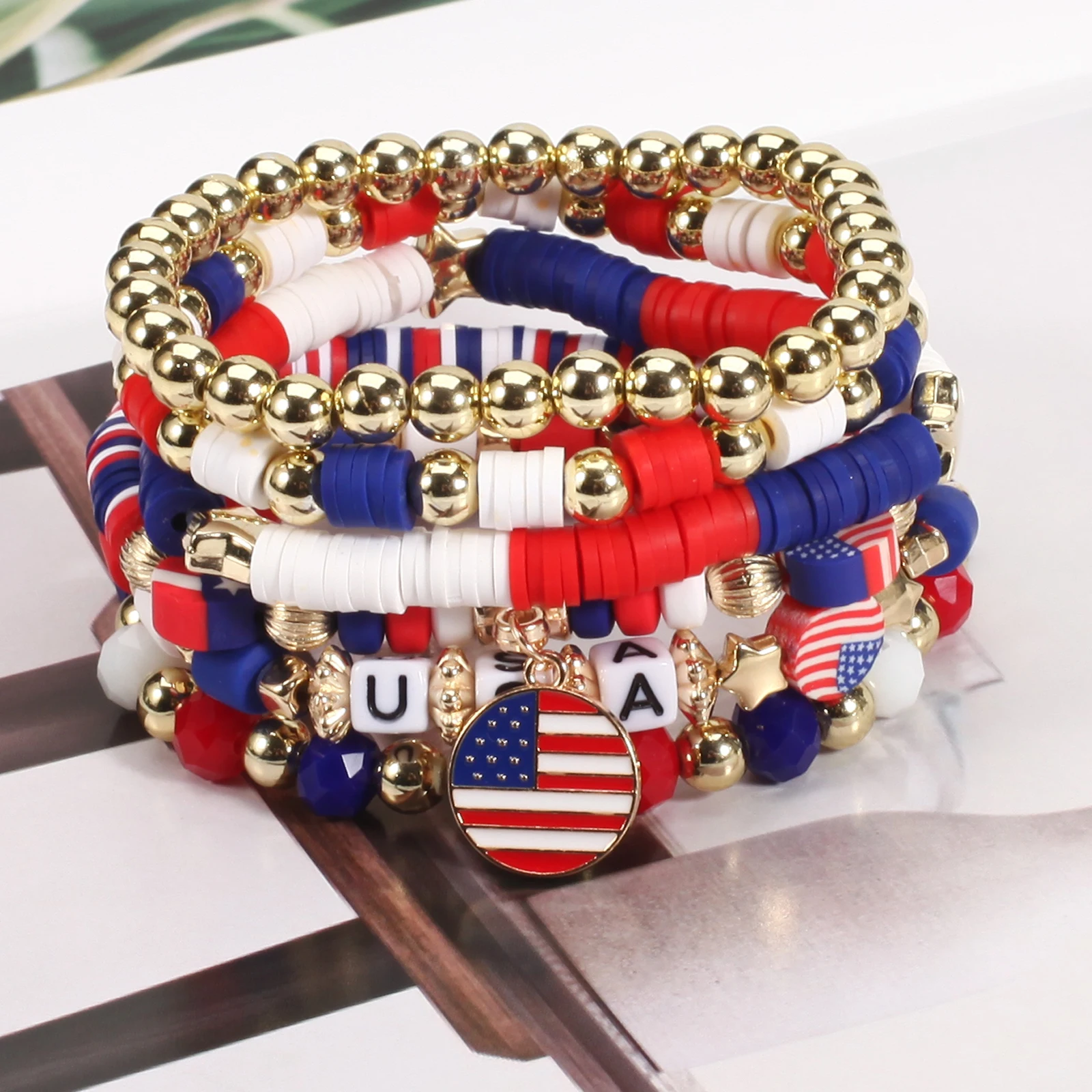 4th of July Bracelets Red White and Blue Bracelet USA Flag Patriotic Independence Day Bracelets American Flag Bracele