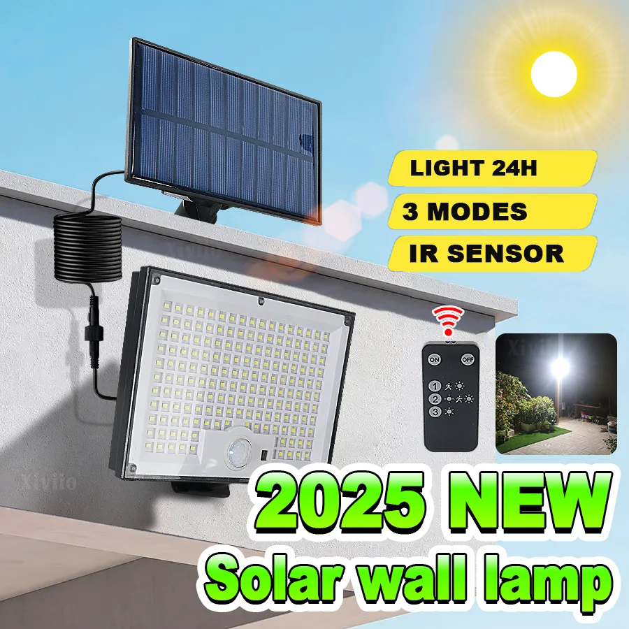 

172 Уличные светодиодные солнечные фонари Настенный светильник IP66 Водонепроницаемые прожекторы Лампа Датчик движения Солнечная 3 режима Уличный фонарь Сад Двор