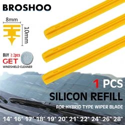 Car Wiper Blade Refill Strips, Yellow Silica Gel Silicon, Hybrid Type Wiper Blade, 8mm, 14 