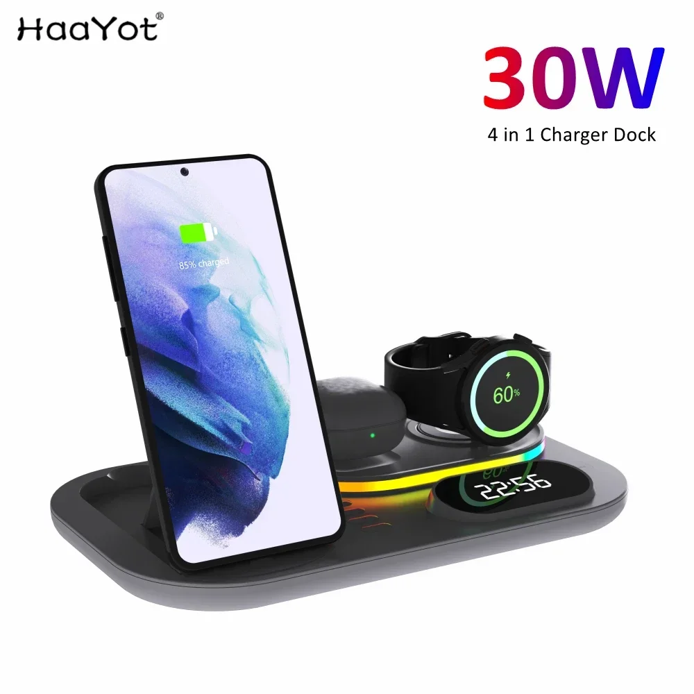 New Wireless Charger Dock 4 in 1 Charging Station For iPhone 13 14 15 16 Galaxy S25 S24 S23 Fold 6 Galaxy Watch Series 7 6 Buds