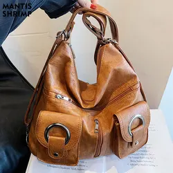 Women Bag Soft PU Leather School Bag Casual Multifunctional College Tote Large Capacity Shoulder Bags Travel Tote Messenger Pack