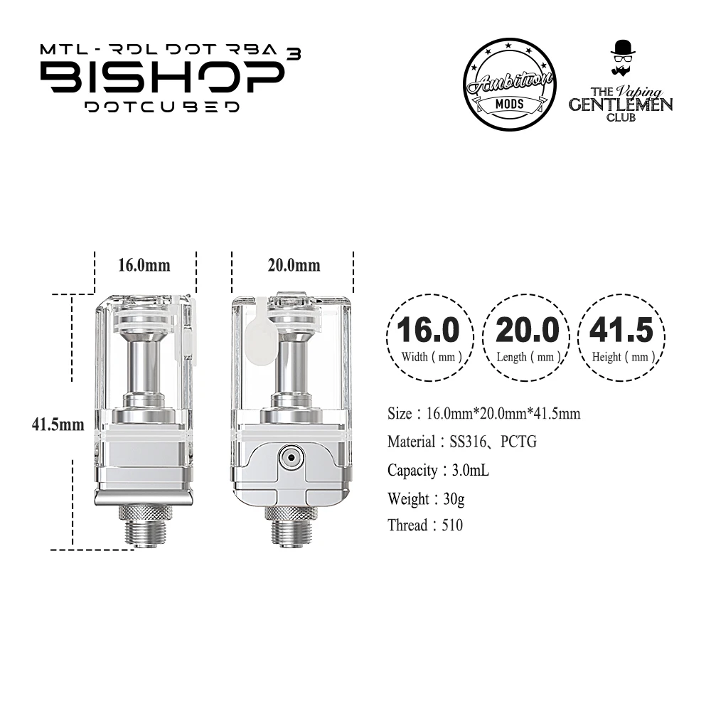 Original Ambition Mods 316ss Bishop Dotcubed RBA for dotAIO V1/V2 aio vs stury one up Decorative Spare Parts dotshell