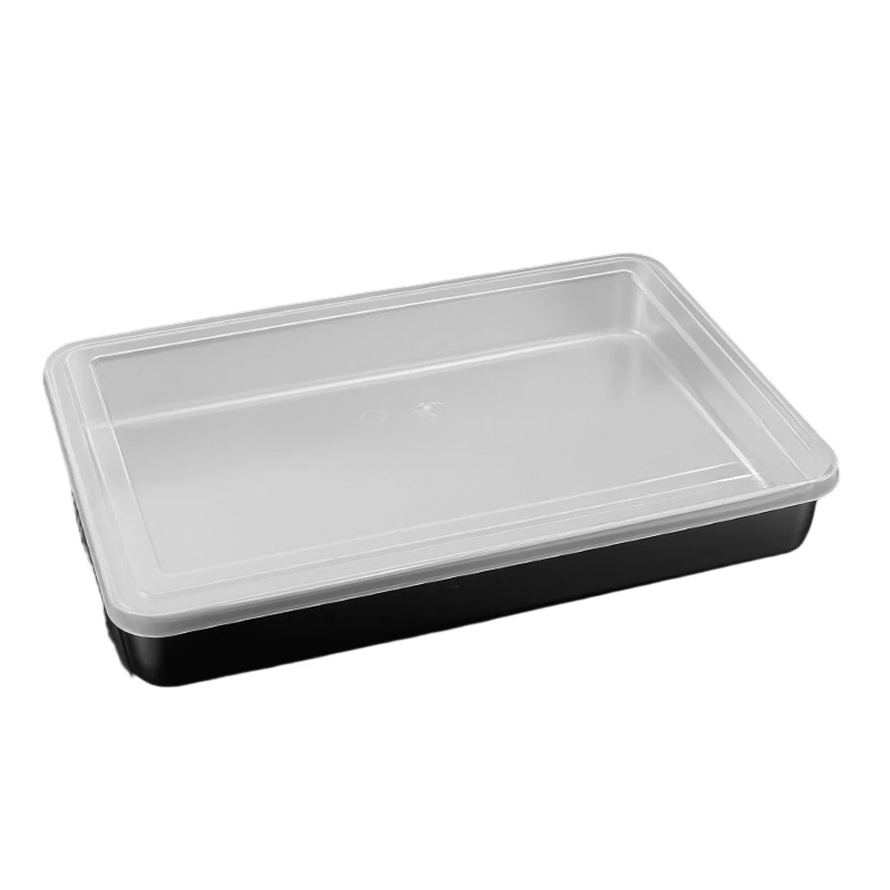 Rectangular Stainless Steel Pan with Scratch-Resistant Transparent Lid for Tiramisu Preparation Sheet Cake Baking and Carryout