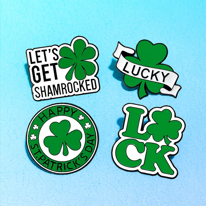 AniPins Cartoon Clover Pins 4-design Metal Enamel Happy Luck Plants Brooch Pin For Women Men Clothes Backpack Badge Friends Gift