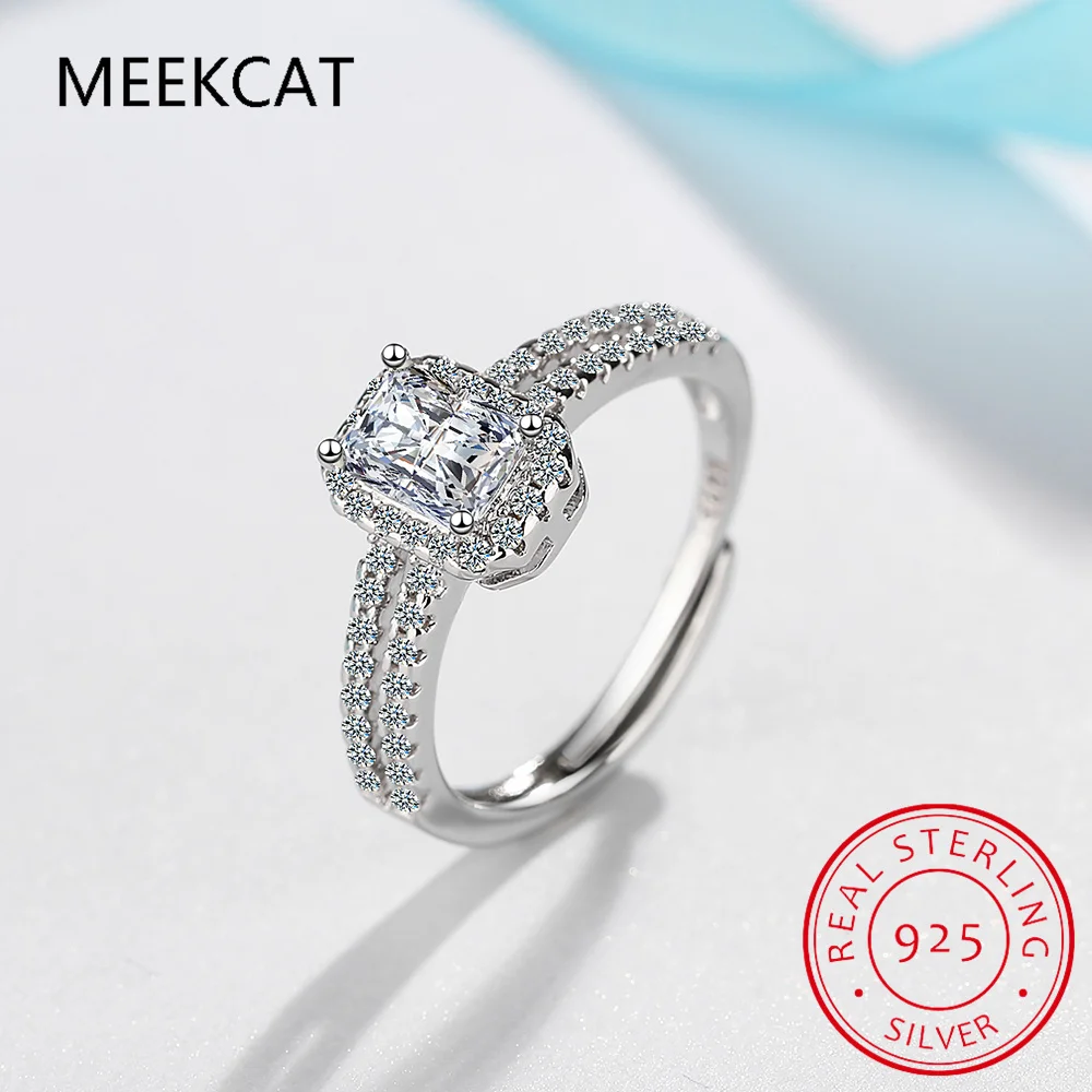 1CT Emerald Cut Moissanite Solitaire Ring for Women 925 Sterling Silver Simulated Lab Diamond Wedding Band Bride Fine Jewelry