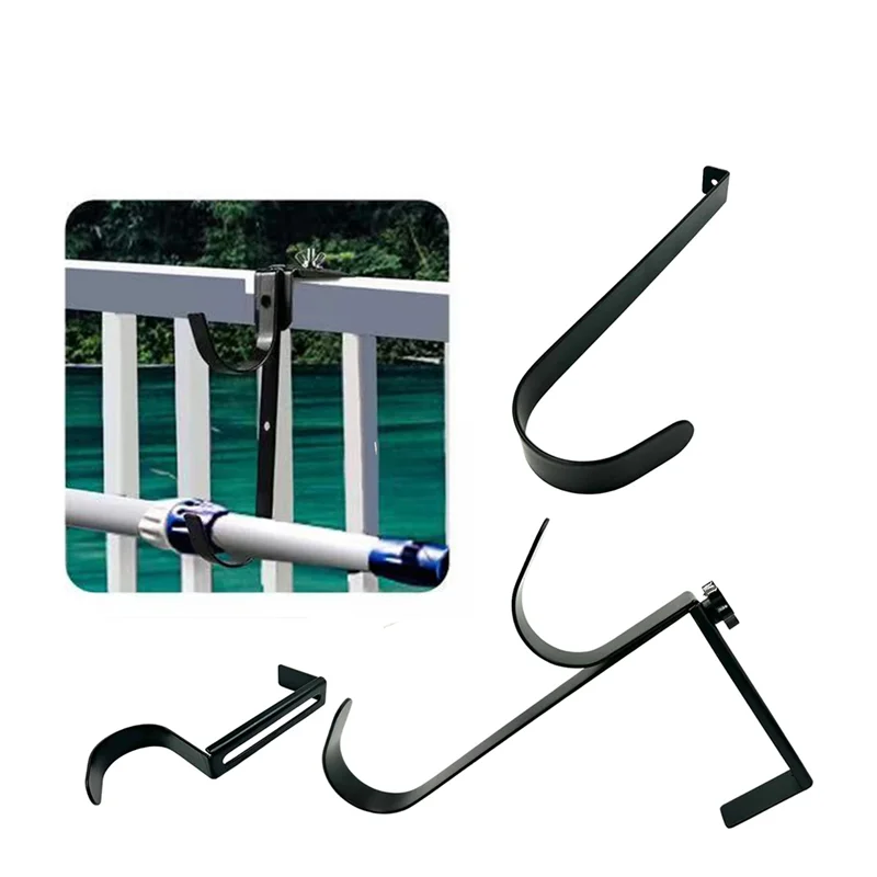 

T61C_4PCS Adjustable Pool Pole Hangers, Metal Fence Hooks Pool Tool Holder for Telescopic Poles Skimmers Nets Brushes