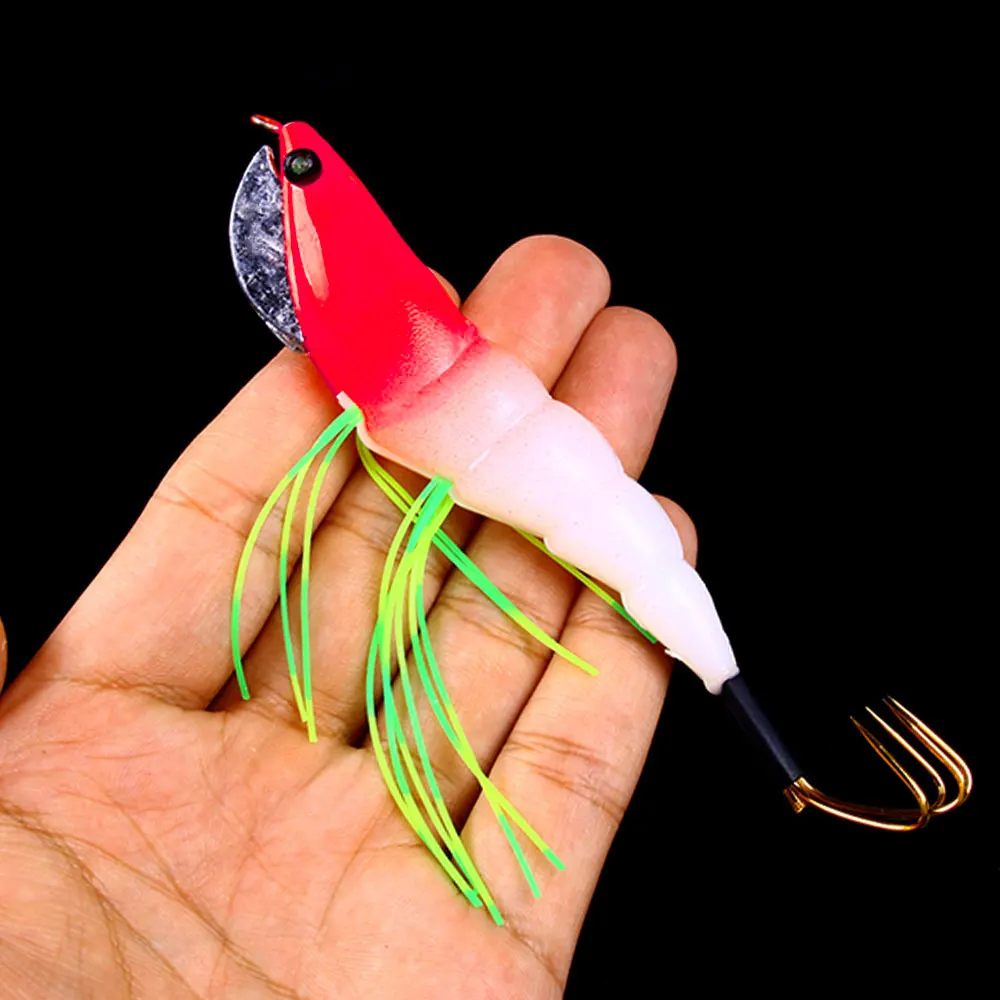 1pcs Fishing Lure Wood Shrimp Squid Jig Lure 12CM 17.2G  3D Eyes Squid Hook Long Shot Artificial Baits for trapped octopus