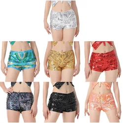 Womens Sparkling Sequins Hot Pants Pole Dancing Party Clubwear Zipper Shorts Woman Dance Performance Costume Sexy Underpants