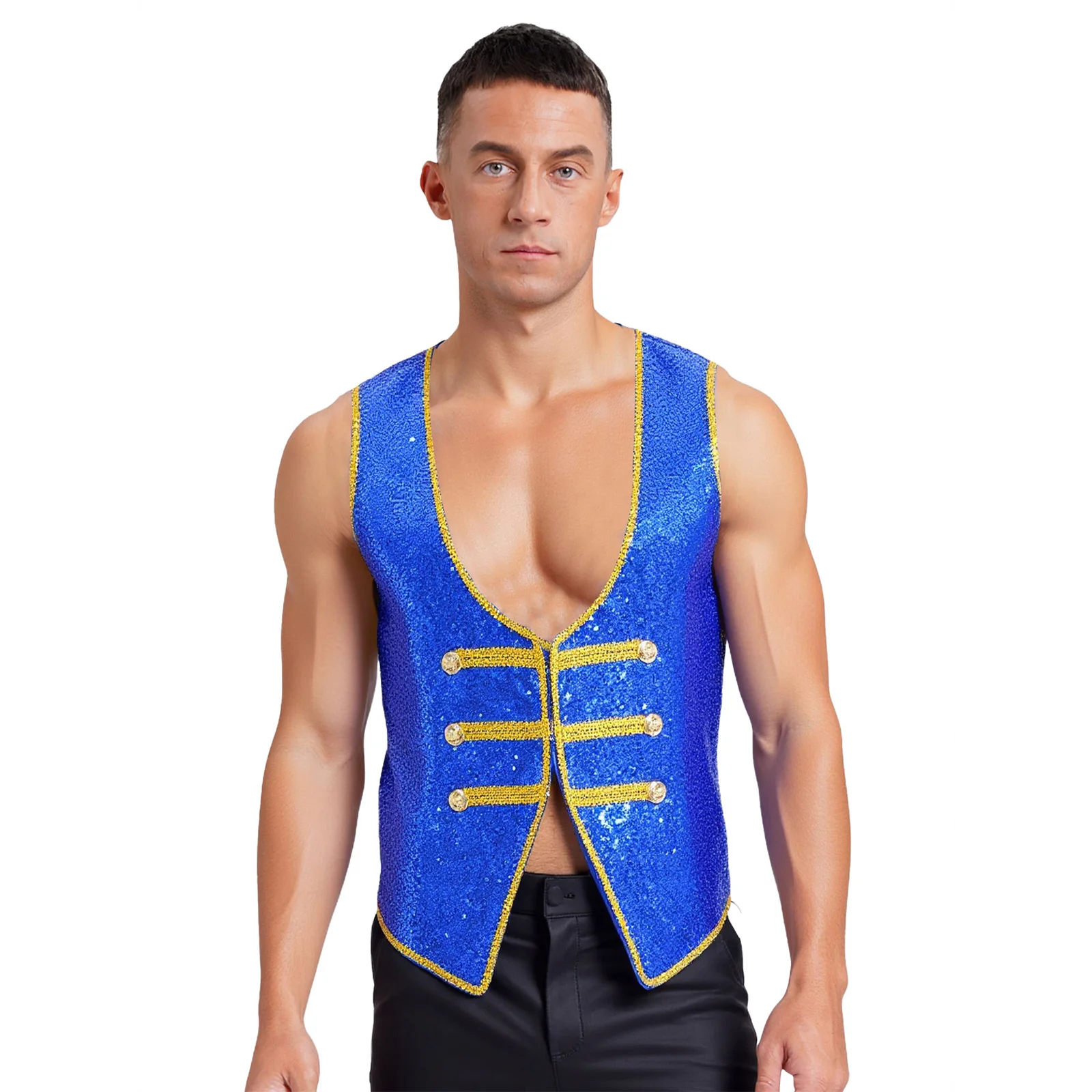 Disfraz de Príncipe de la corte real para hombre, disfraz de Halloween, maestro de ceremonias, Top sin mangas con lentejuelas brillantes, abrigo de esmoquin, chaqueta, vestido de fiesta